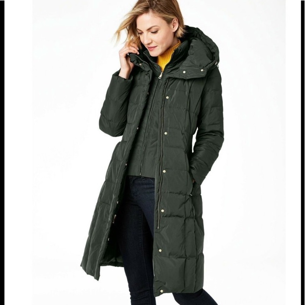 Cole Haan Feather Down Belted coat, Removable Hood, size L